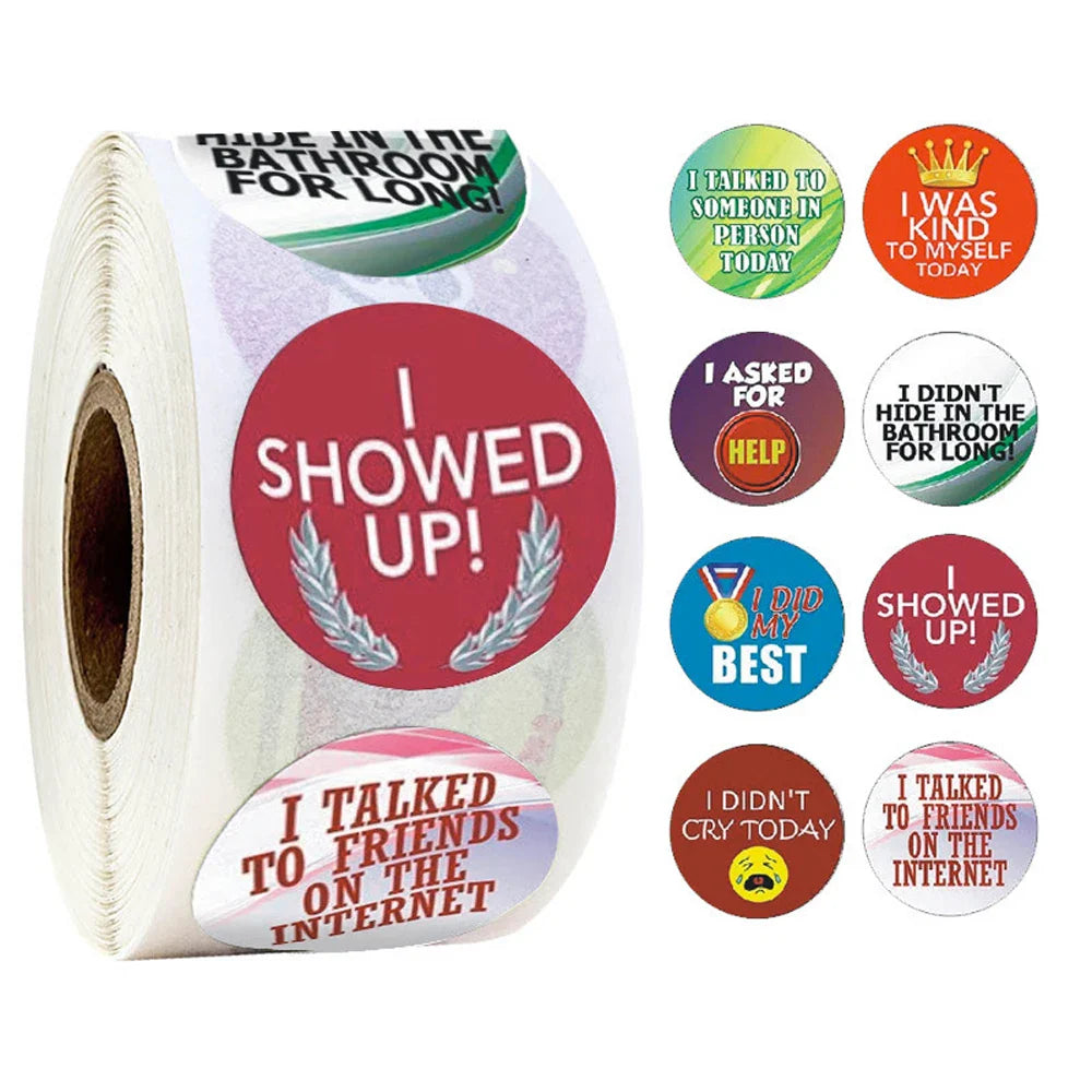 500pcs/roll encourage words Stickers Waterproof funny reward Sticker for Girls Boys Kids Children Gifts "I SHOWED UP" on laptop (ONLINE ORDER ONLY)