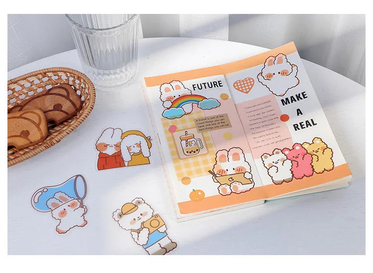 15Pcs/lot Cute Rabbit Bear Stickers PET Scrapbooking Stickers Decorative Ablum Diary For Children Stationery (ONLINE ORDER ONLY)