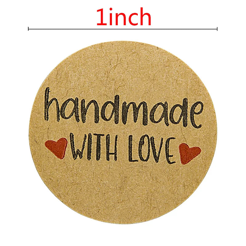 100-500pcs Kraft Paper Sticker Handmade With Love Round Adhesive Labels Baking Wedding Decoration Party Decoration Stickers (ONLINE ORDER ONLY)
