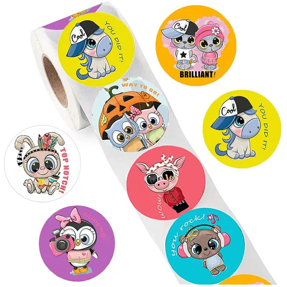100-500PCS Cartoon Reward Sticker 8 Style Pattern Toys Label School Teacher Reward Stickers Animals Cartoon Scrapbook Decoration (Online Order Only)
