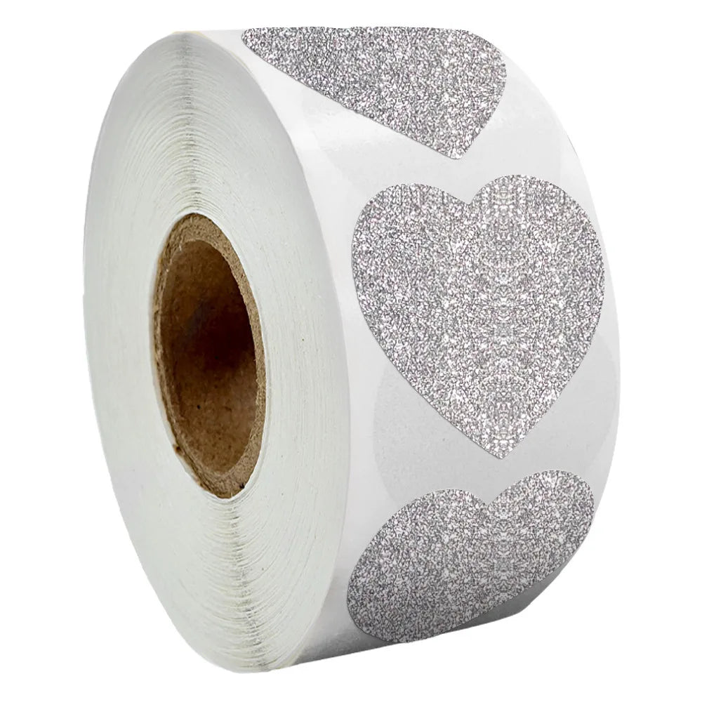 100-300pcs Diamond frosted shiny sticker heart shape labels for package wedding decoration thank you sticker stationery supply (ONLINE ORDER ONLY)
