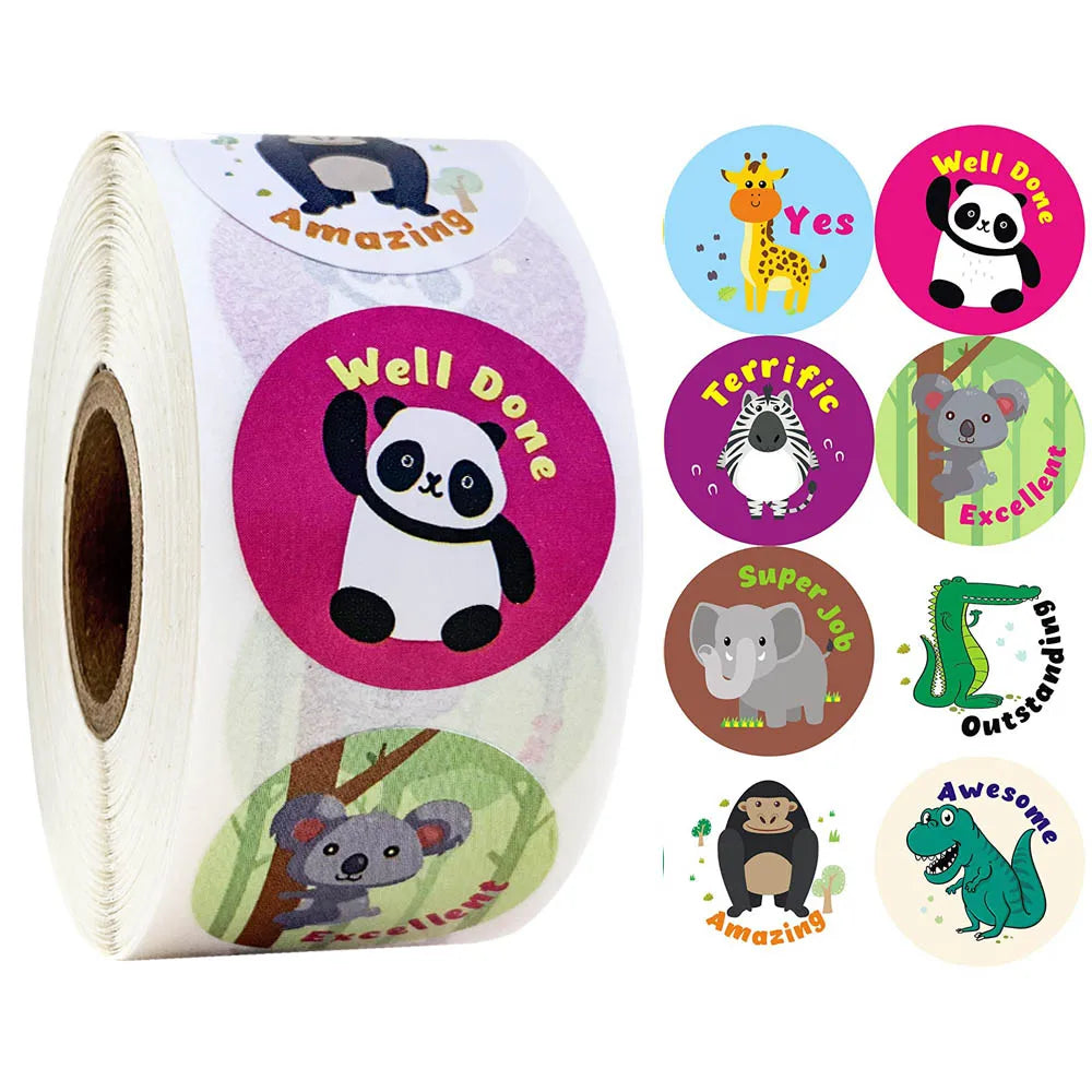Stickers 500 Pcs/roll Teacher Rewards And Encourages Children Toys Cute Animal Stickers Sealing Stickers (ONLINE ORDER ONLY)