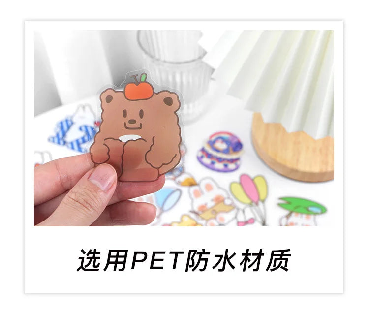 15Pcs/lot Cute Rabbit Bear Stickers PET Scrapbooking Stickers Decorative Ablum Diary For Children Stationery (ONLINE ORDER ONLY)
