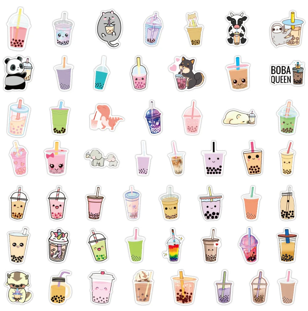 10/30/50/100pcs Bubble Tea Kawaii Stickers Aesthetic Decorative Water Bottle Scrapbooking Guitar Laptop Cute Cartoon Kids Decal (Online Order Only)
