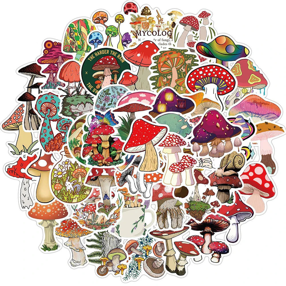 Cartoon Mushroom Graffiti Stickers for Skateboard, Suitcase, Guitar, Laptop (Online Order Only)