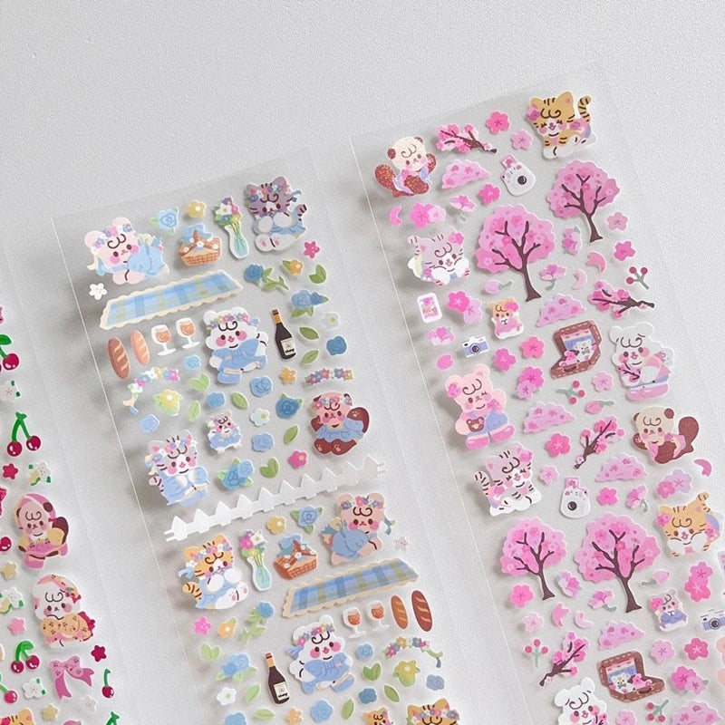 Kawaii Sakura Cat Series Stickers Scrapbooking Decorative Sticker Korean DIY Diary Album Stick Label School Stationery (ONLINE ORDER ONLY)
