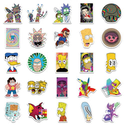 10/30/52Pcs  Psychedelic aesthetic mixed cartoon character  Skateboard Travel Suitcase Phone Laptop Luggage Stickers DIY Kids (ONLINE ORDER ONLY)