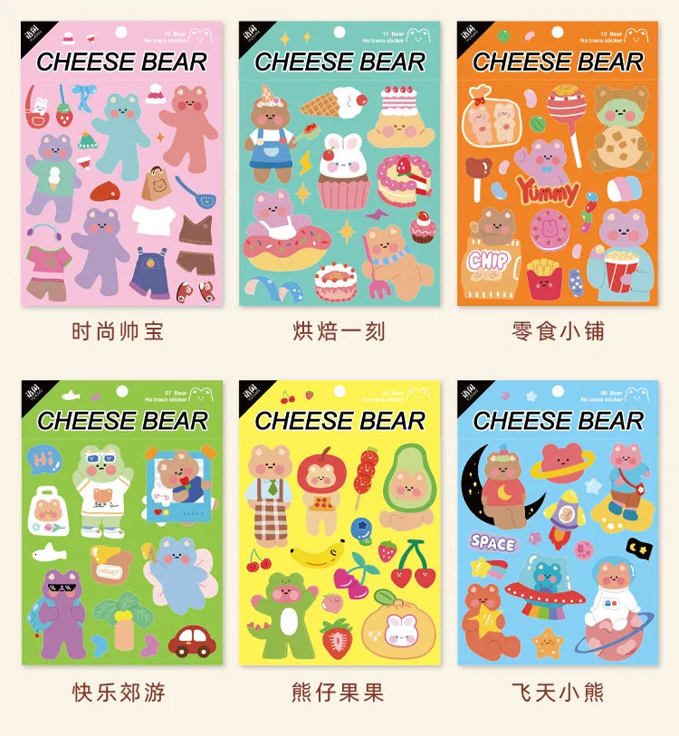Kawaii Cheese Bear Stickers Scrapbooking Decorative Sticker Korean DIY Diary Album Stick Label School Stationery (Online Order Only)