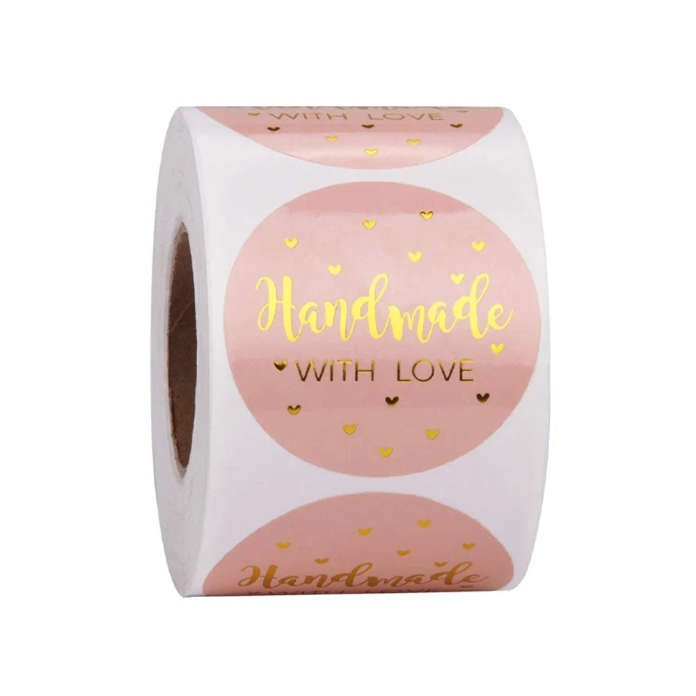 100-500Pcs "Handmade With Love" Kraft Paper Stickers Round Adhesive Labels Baking Wedding Decoration Party Decoration Sticker (Online Order Only)