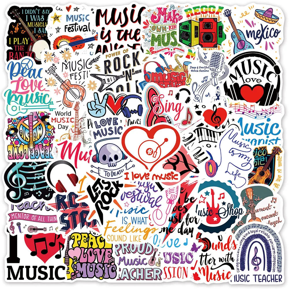 Kawaii Rock Band Music Stickers Decals Waterproof Skateboard Guitar Laptop Phone Car (Online Order Only)