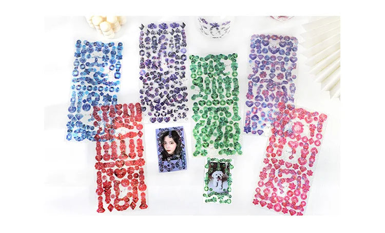 Laser Jewelry beaded Stickers Hand Account DIY Album Stick Label Decoration Scrapbooking Material Sticker Kawaii Stationery (ONLINE ORDER ONLY)