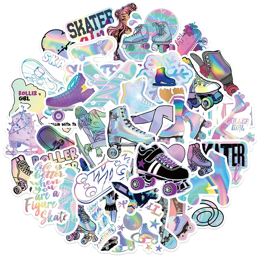 Cool Holographic Skating Stickers: 10/30/50pcs for Skateboard, Phone, Luggage, Helmet, DIY Decals (ONLINE ORDER ONLY)