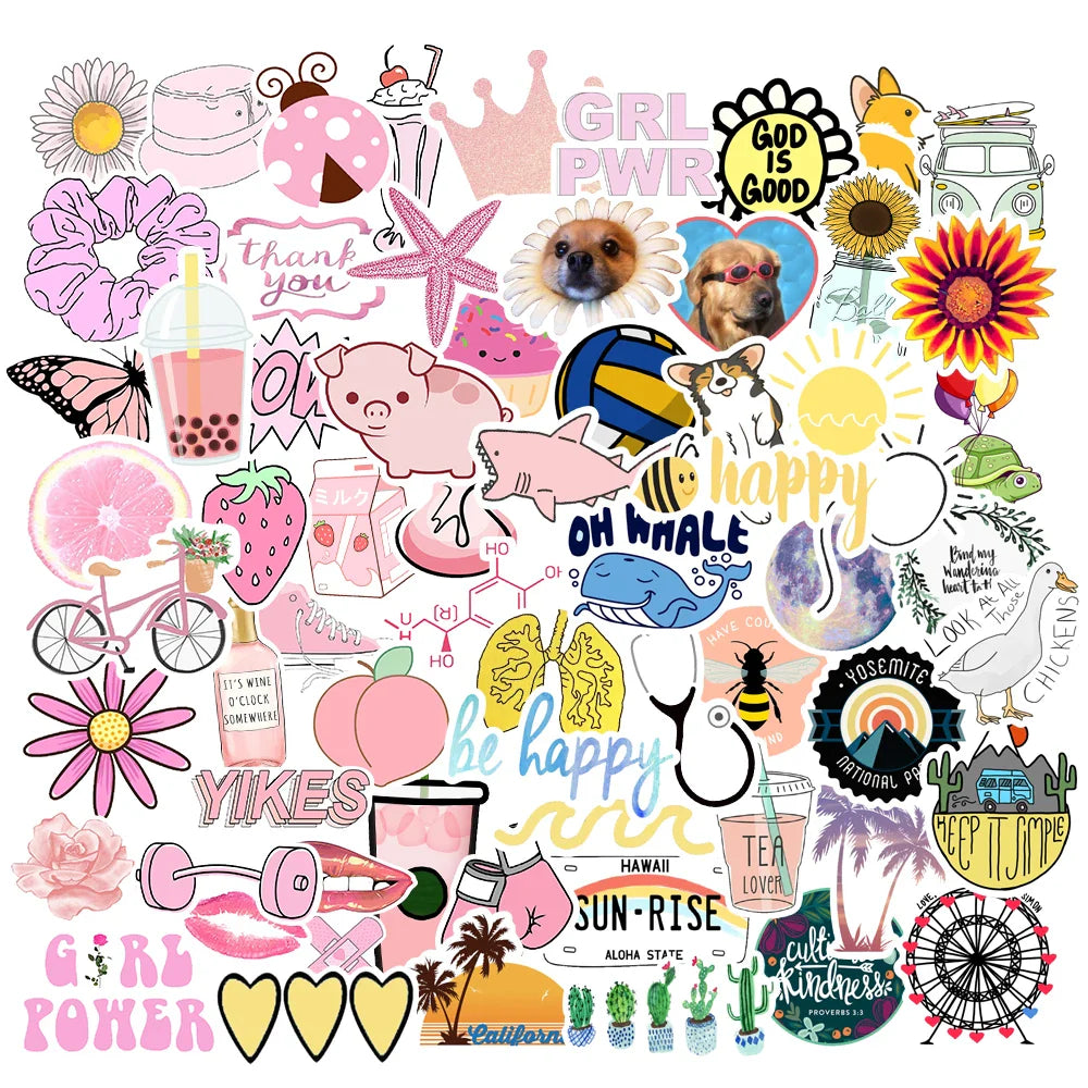 150pcs Pack Blue Pink Vsco Style Stickers For Skateboard Guitar WaterBottle Motorcycle Laptop Waterproof  kids Teens Sticker Toy (ONLINE ORDER ONLY)