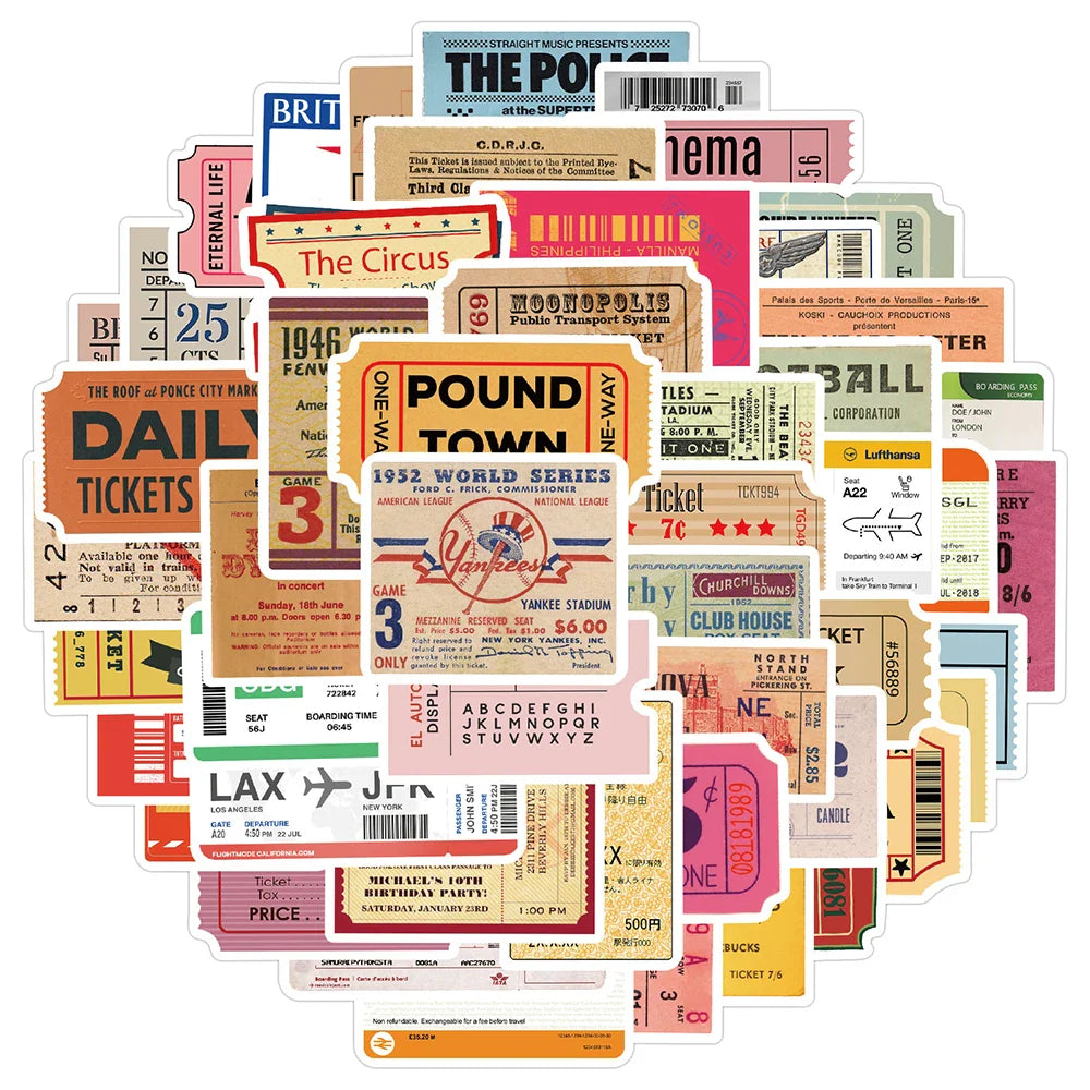 Retro Air Ticket Stickers: 10/30/50pcs Vintage Waterproof Decals for Luggage, Guitar, Laptop, Car, Phone (Online Order Only)
