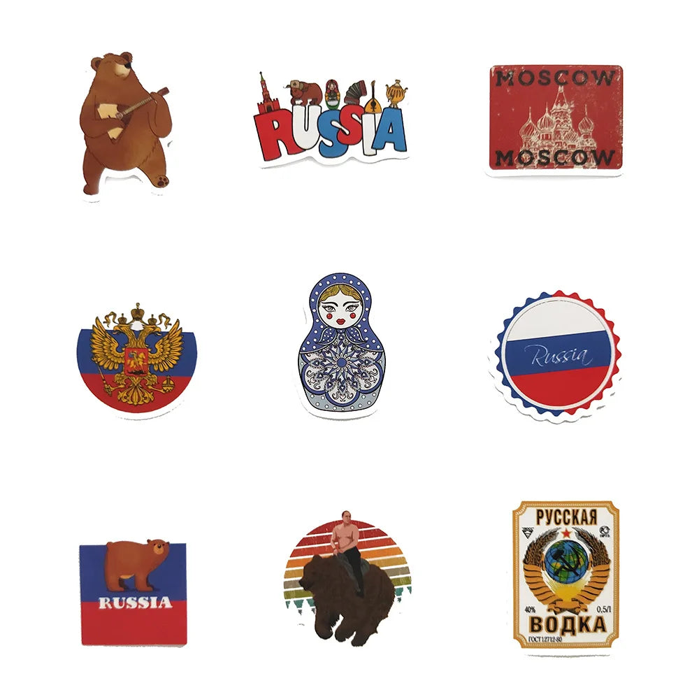 10/30/50PCS Retro Mix Russia Sign Matryoshka Bear Power Cool Stickers Motorcycle Laptop Guitar Phone Graffiti Decal Sticker Toy (ONLINE ORDER ONLY)