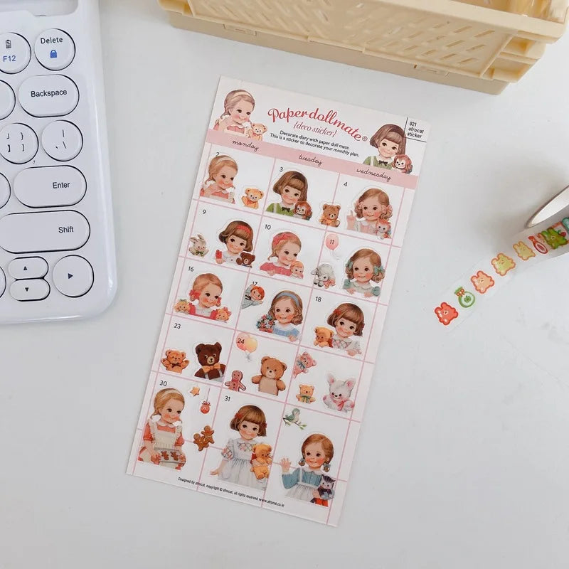 Ins Kawaii Retro Girl Sticker Scrapbooking Decorative Sticker DIY Diary Album Stick Label Korean Stationery (ONLINE ORDER ONLY)