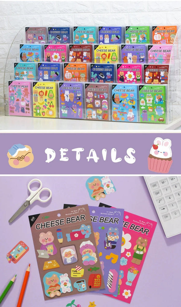 Kawaii Cheese Bear Stickers Scrapbooking Decorative Sticker Korean DIY Diary Album Stick Label School Stationery (Online Order Only)