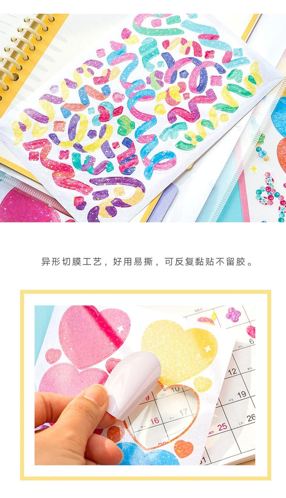 4 Sheets Color Collection Series Laser Sticker Ins Scrapbooking Decorative Sticker DIY Diary Album Stick Label Kawaii Stationery (ONLINE ORDER ONLY)