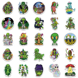 10/50PCS Weed Alien Sticker Psychedelic Funny Characters Leaves Graffiti Stickers Bike Travel Luggage Guitar Laptop Cool Sticker (Online Order Only)