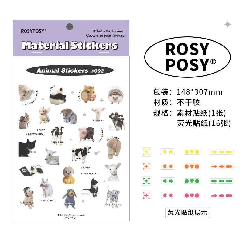 17Pcs Cute Animal Sticker ins DIY Decoration Ablum Diary Scrapbooking Journal Adhesive Sticker Stationery Art Crafts (ONLINE ORDER ONLY)