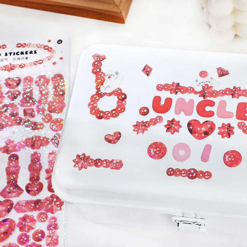 Laser Jewelry beaded Stickers Hand Account DIY Album Stick Label Decoration Scrapbooking Material Sticker Kawaii Stationery (ONLINE ORDER ONLY)