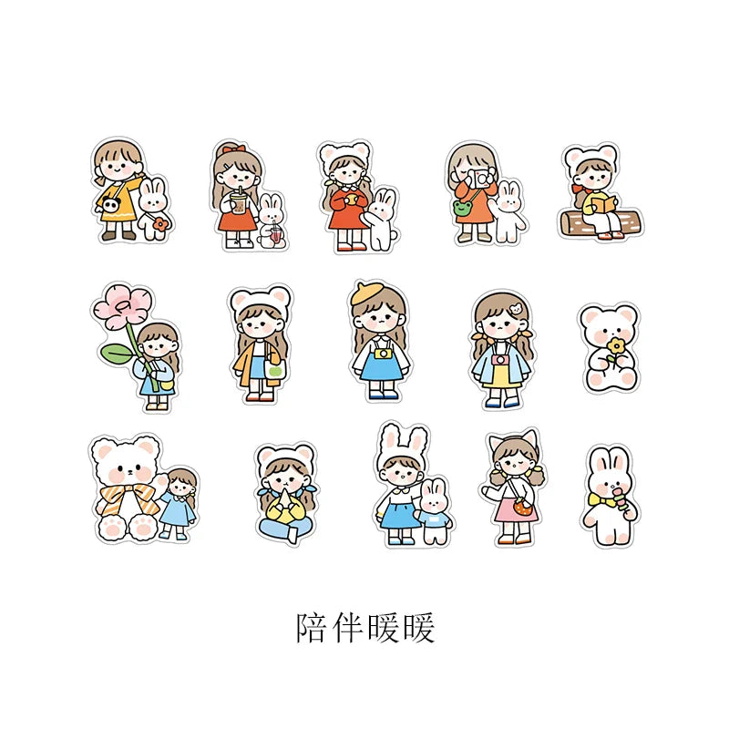 15Pcs/lot Cute Rabbit Bear Stickers PET Scrapbooking Stickers Decorative Ablum Diary For Children Stationery (ONLINE ORDER ONLY)