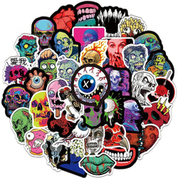 10/30/50PCS Halloween Horror Skull Zombie Stickers Skateboard Fridge Guitar Laptop Motorcycle Travel Cool Graffiti Decal Sticker (Online Order Only)