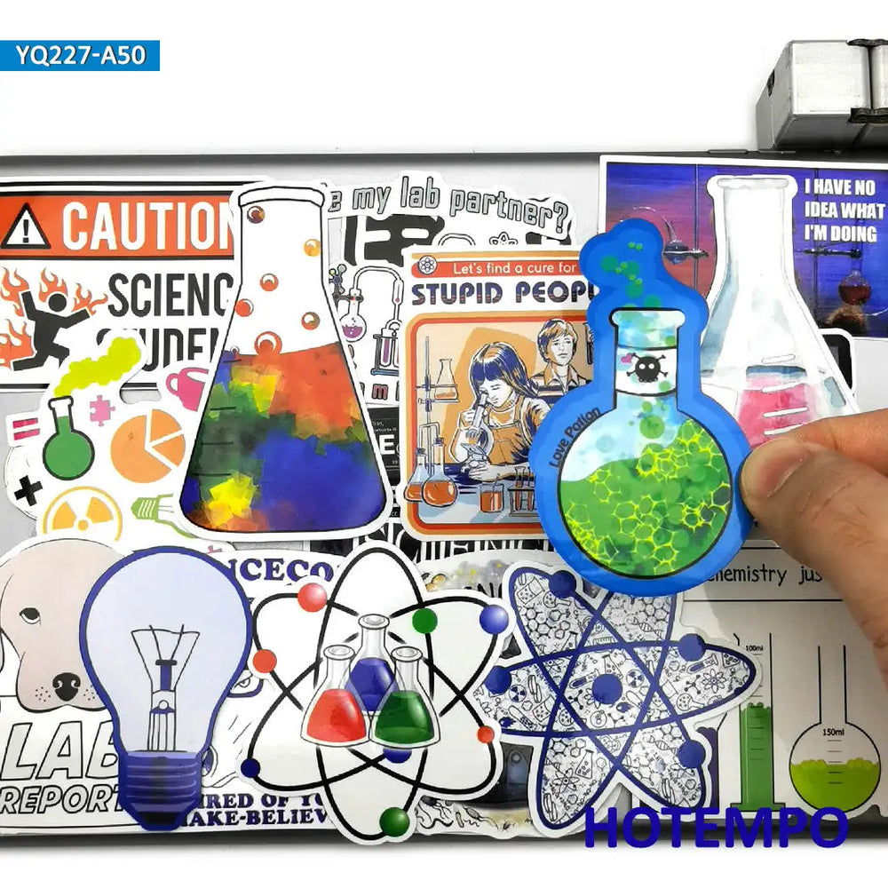 50pcs Laboratory Science Chemical Math Symbol Element Formula Phone Laptop Car Stickers for Notebooks Stationery Luggage Sticker (Online Order Only)