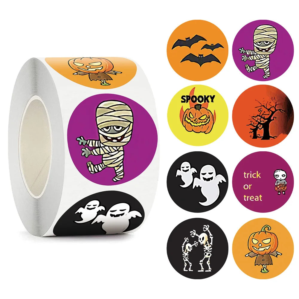 100-500pcs Halloween Pumpkin Ghost Sticker Packaging Sealing Label Sticker 1inch Gift Stickers Labels Horror Creation Decoration (Online Order Only)