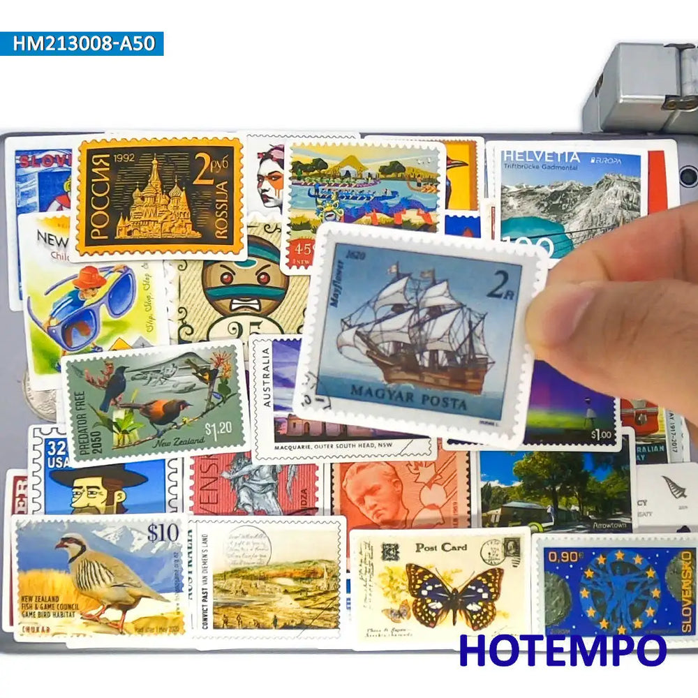 50Pieces Retro Stamps National City Culture Travel Stickers for Phone Scrapbook Luggage Skateboard Bike Car Laptop Sticker Toys (ONLINE ORDER ONLY)