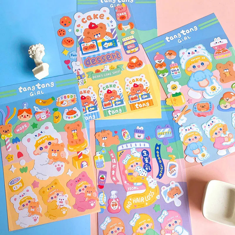 5/10Pc Cute Bear Lollipop Girl Stickers Set Scrapbooking Decorative Sticker Korean DIY Diary Album Stick Label Kawaii Stationery (ONLINE ORDER ONLY)
