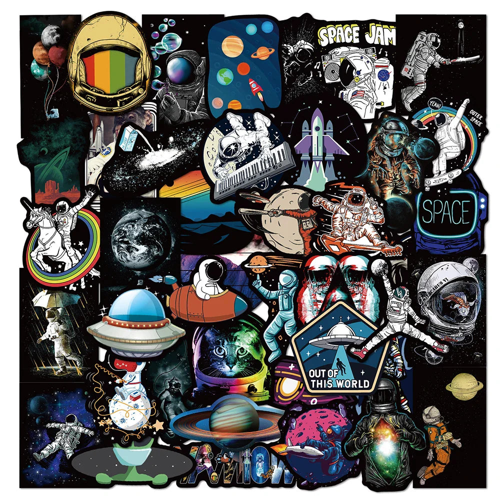 Astronaut Space Stickers 10/30/50PCS Waterproof PVC for Skateboard, Fridge, Motorcycle, Luggage (Online Order Only)