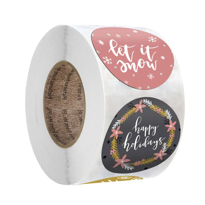 Merry Christmas Stickers 100-500pcs Round Golden Plated Stickers Gift Candy Box Homemade Cookies Bag Sealing Decoration Decals (Online Order Only)