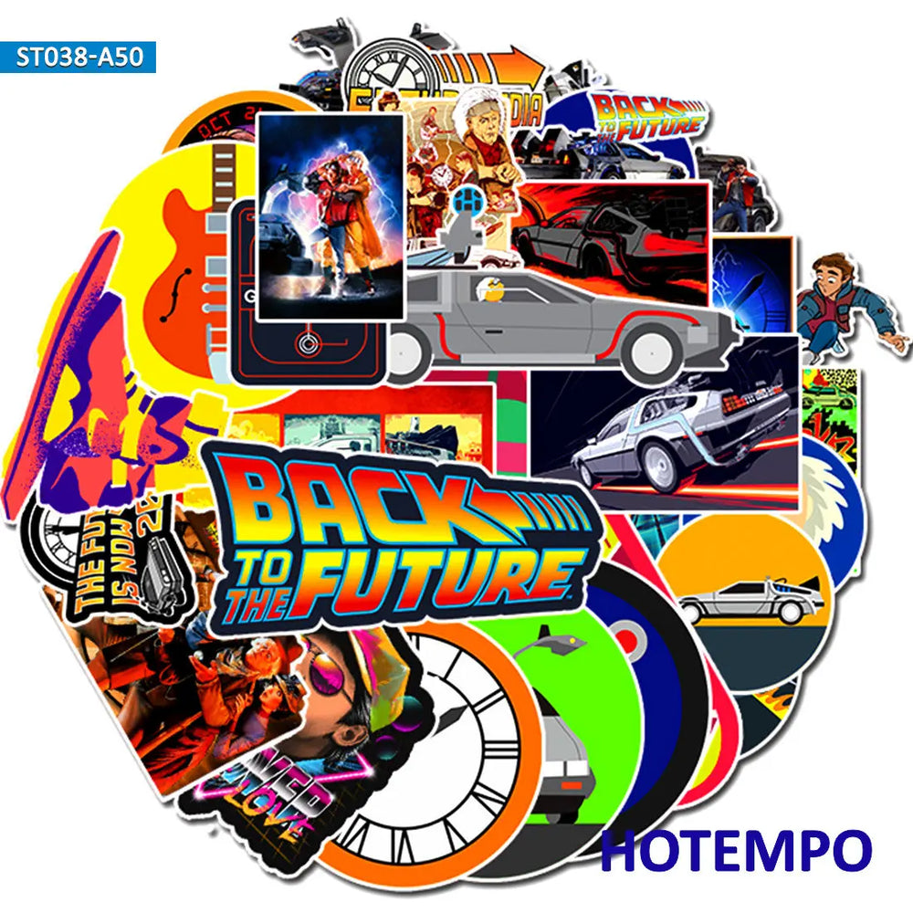 50pcs Classic Movie Back To The Future Stickers for Mobile Phone Laptop Luggage Case Skateboard Bike Helmet Style Decal Stickers (Online Order Only)