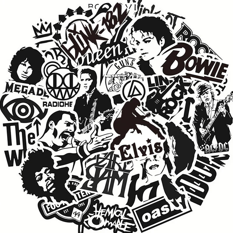 Punk Rock Band Waterproof Stickers for Skateboard, Guitar, Motorcycle, Luggage, Car, Bike, Phone, Graffiti, Cool Kid Toy (Online Order Only)