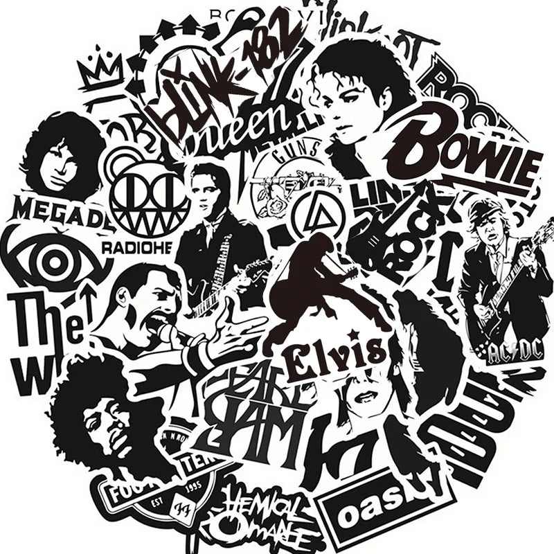 Punk Rock Band Waterproof Stickers for Skateboard, Guitar, Motorcycle, Luggage, Car, Bike, Phone, Graffiti, Cool Kid Toy (Online Order Only)