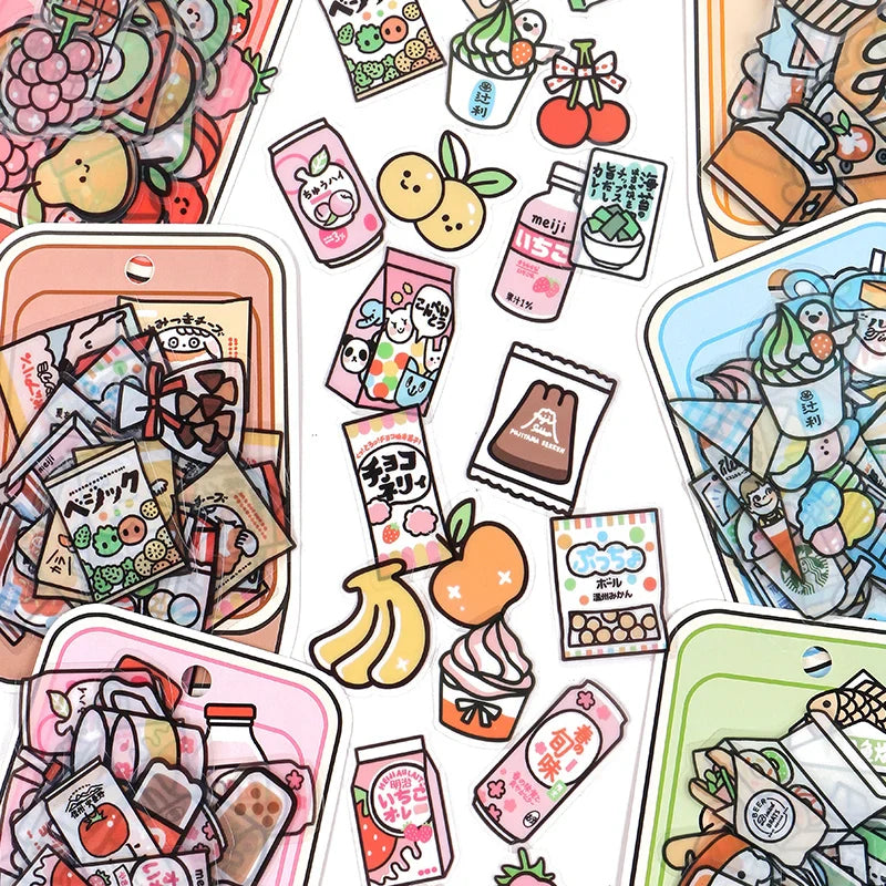 40pcs Food Series stickers Set Kawaii Cartoon Diary Album Stationery Sticker aesthetic Decorative collage planner Album (Online Order Only)