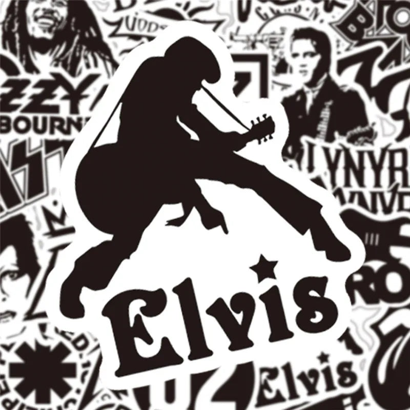 10/30/50Pcs Black and White Rock Band Stickers DIY Waterproof Skateboard Guitar Motorcycle Luggage Graffiti Cool Sticker Kid Toy (Online Order Only)