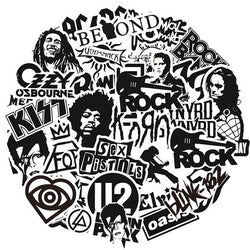 10/30/50PCS Cool Black and White Rock Band Logo Waterproof Stickers Decals Skateboard Guitar Motorcycle Phone Graffiti Sticker (ONLINE ORDER ONLY)