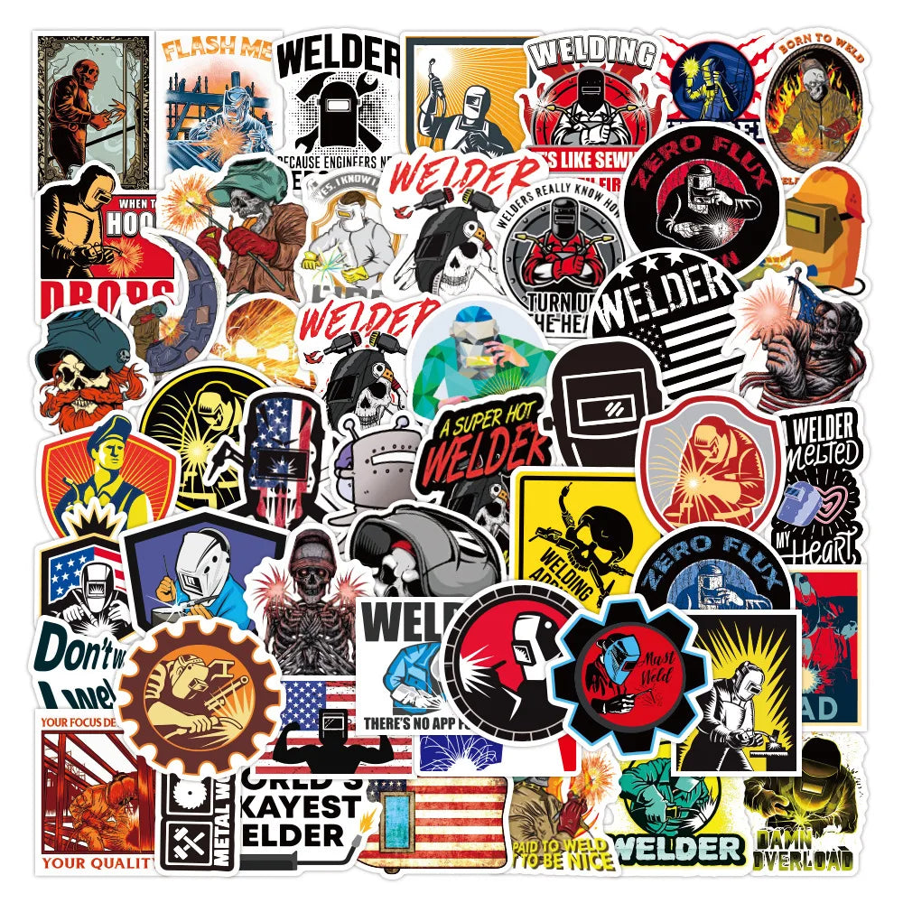 Retro Welding Worker Stickers - Waterproof Decals for Laptop, Guitar, Luggage, Fridge, Phone (Online Order Only)