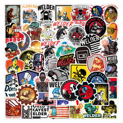 Retro Welding Worker Stickers - Waterproof Decals for Laptop, Guitar, Luggage, Fridge, Phone (Online Order Only)