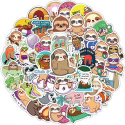 Kawaii Sloth Stickers Pack for Laptop, Fridge, Guitar, Motorcycle, Luggage, Skateboard - PVC Decals (Online Order Only)