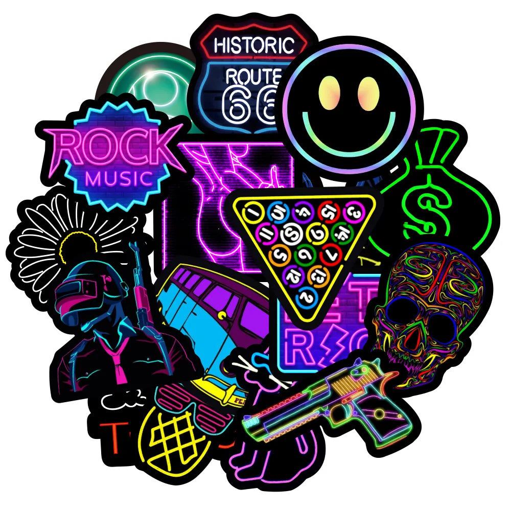 Neon Light Stickers Decals for Laptop Phone Skateboard Motorcycle Suitcase Guitar Fridge Car (Online Order Only)