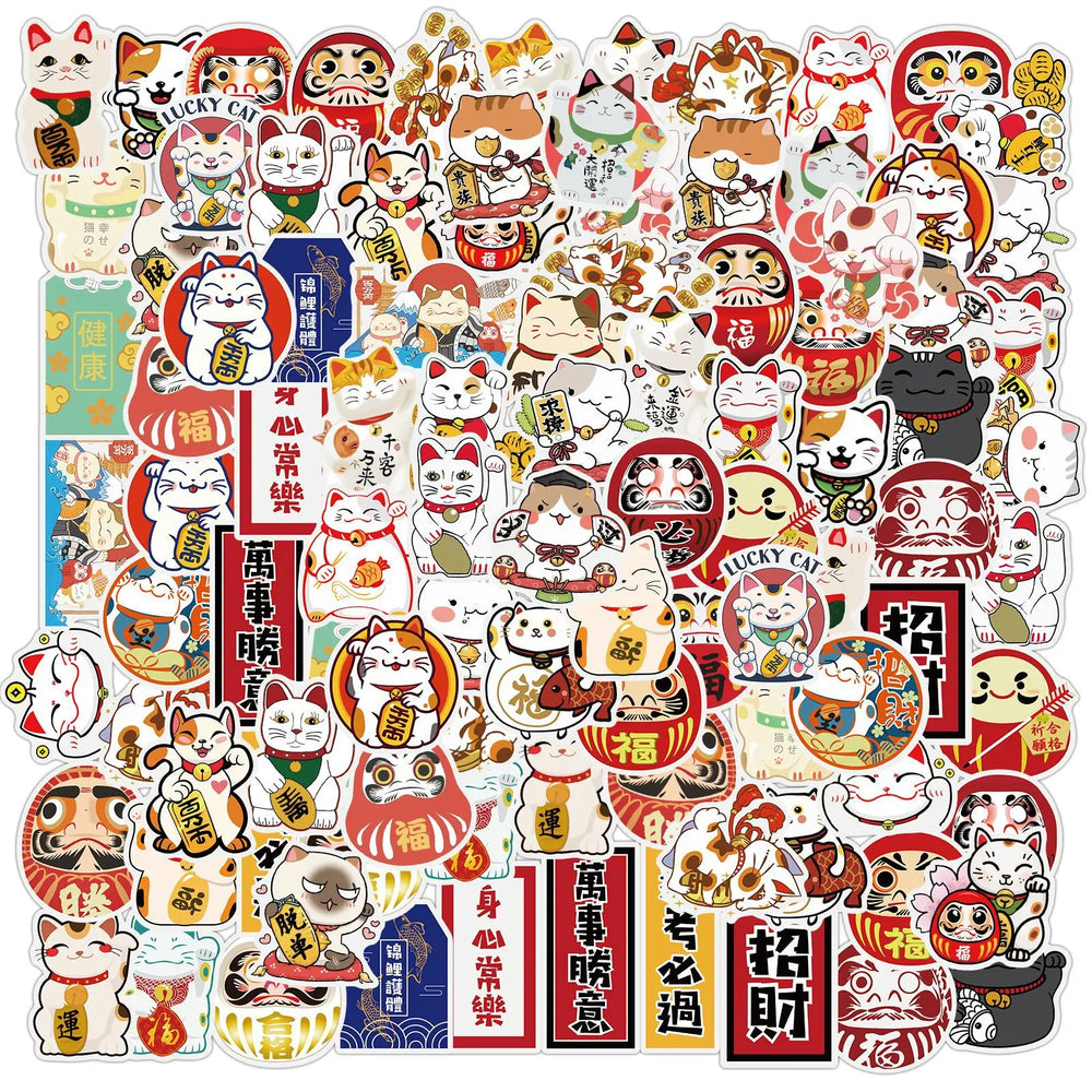 Kawaii Lucky Cat Stickers Waterproof Decals for Laptop, Skateboard, Guitar, Toy (ONLINE ORDER ONLY)