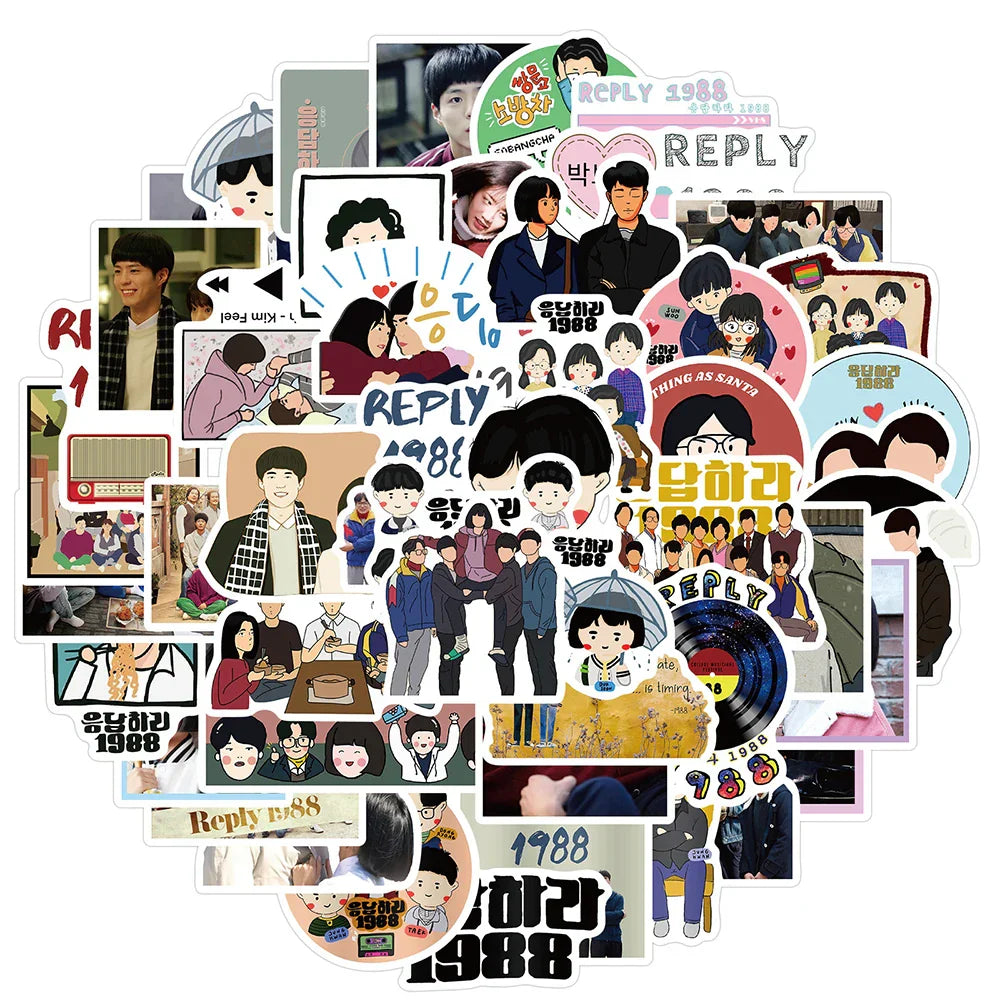 Reply 1988 Stickers Pack: Cartoon Decals for Phone, Luggage, Car, Guitar (Online Order Only)