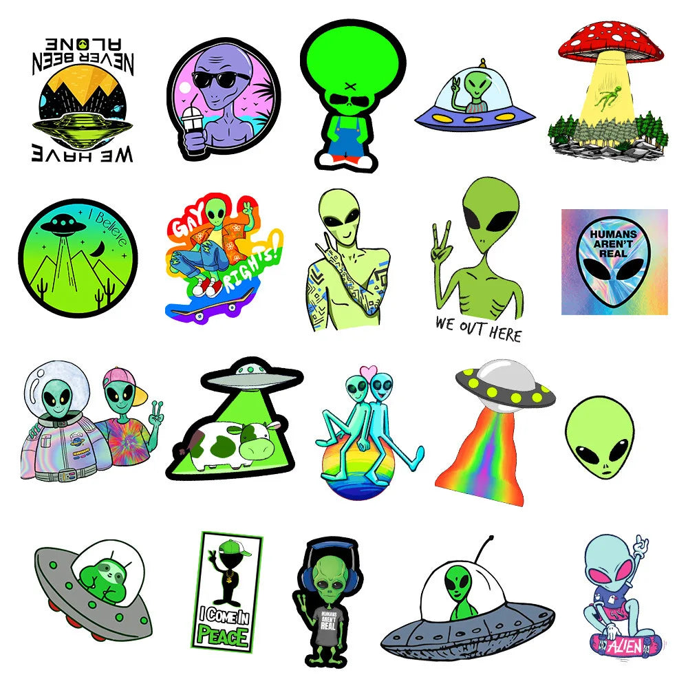10/30/50PCS Alien UFO Anime Stickers Laptop Guitar Luggage Fridge Phone Bike Waterproof Graffiti Sticker Decal Kid Classic Toys (ONLINE ORDER ONLY)