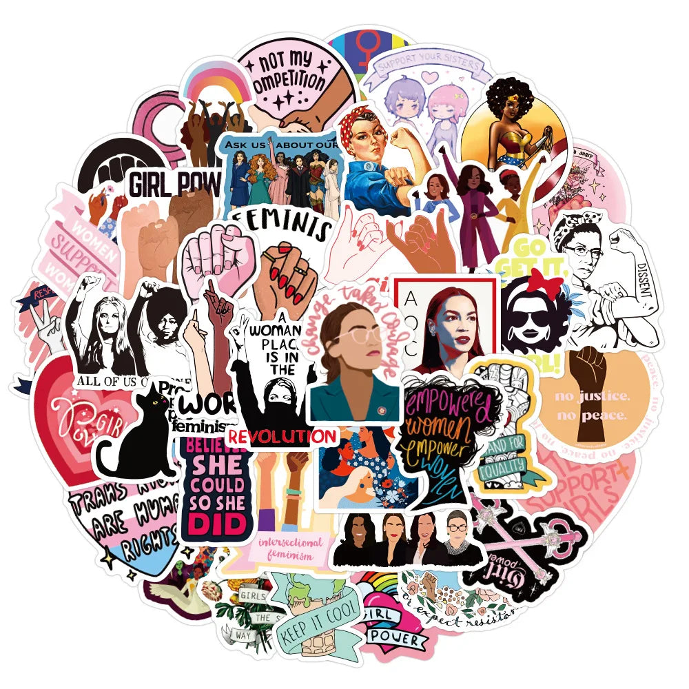 Feminist Cartoon Graffiti Stickers - Waterproof for Laptop, Guitar, Motorcycle, Fridge (10/30/50PCS) (ONLINE ORDER ONLY)