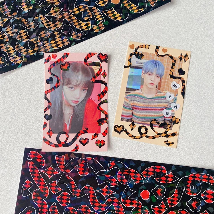Korean Ins Checkerboard Lattice Ribbon Sticker Idol Card Hand Account DIY Diary Decoration Stickers Creative Stationery (ONLINE ORDER ONLY)