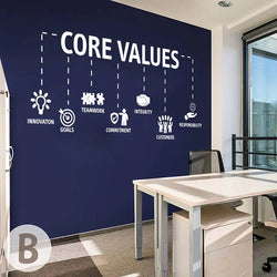 Large Core Values Motivational Quote Wall Sticker Office Teamwork Vinyl Decal (ONLINE ORDER ONLY)