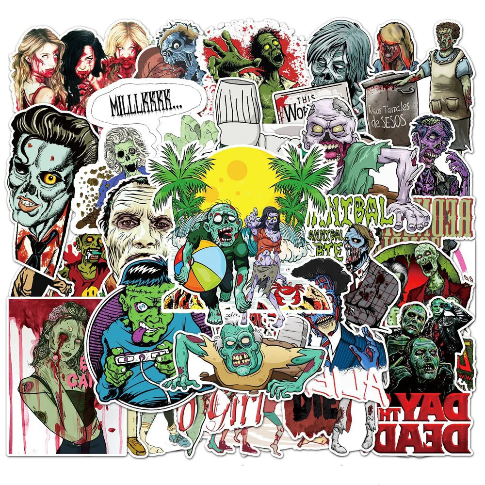 10/30/50PCS Horror Skull Zombie Stickers Skateboard DIY Guitar Laptop Motorcycle Car Cool Graffiti Terror Decal Sticker for Kids (Online Order Only)
